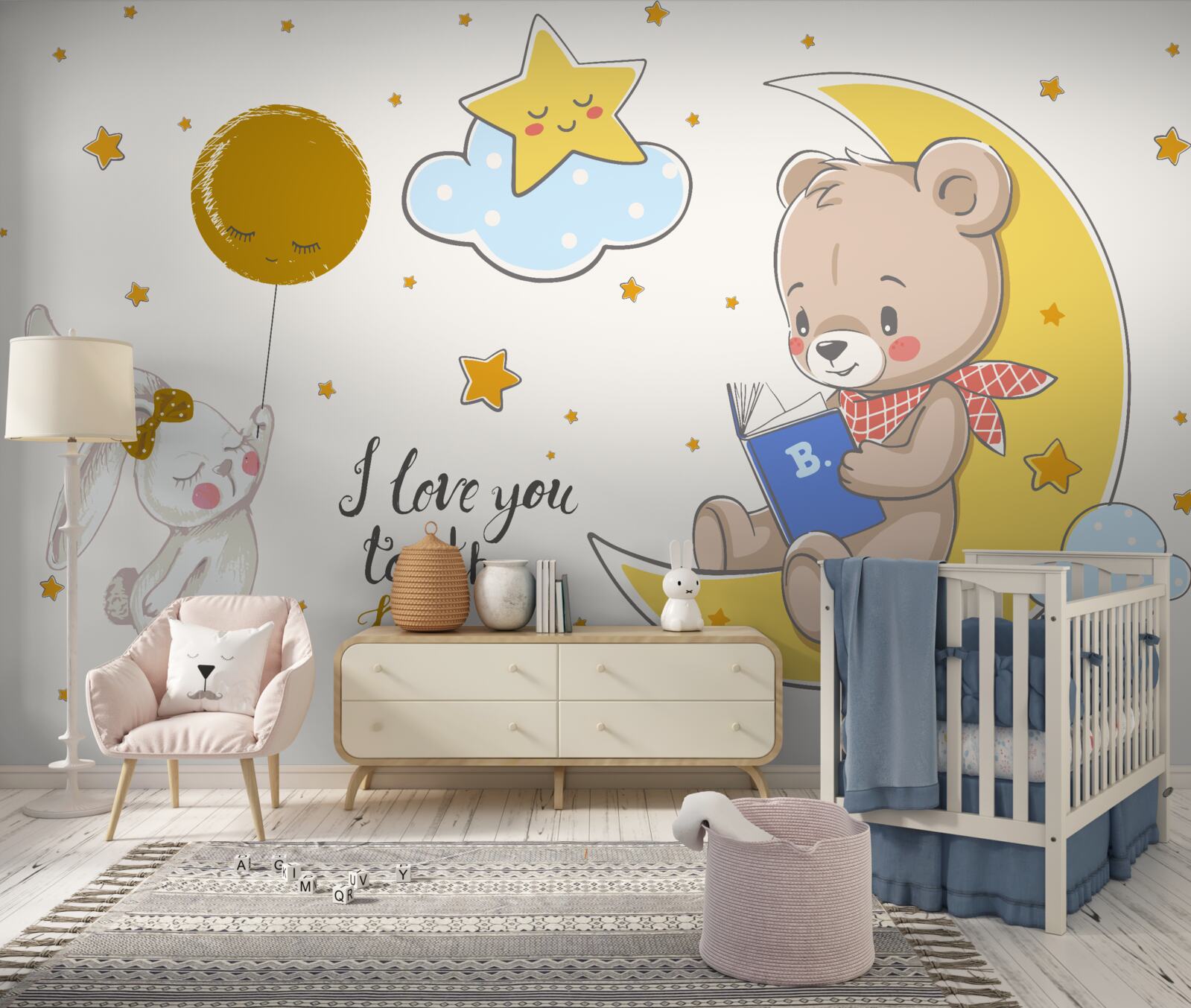 Fototapeta mały miś czyta bajki zającemu