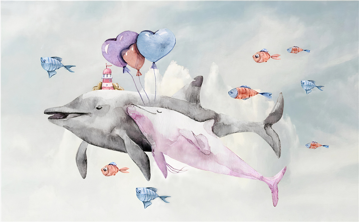 Fototapeta dwa delfiny z piłkami