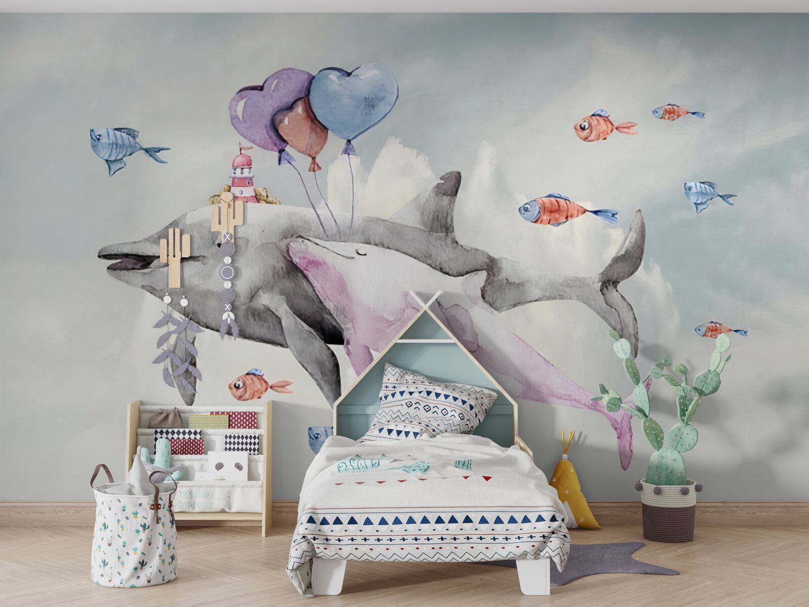 Fototapeta dwa delfiny z piłkami