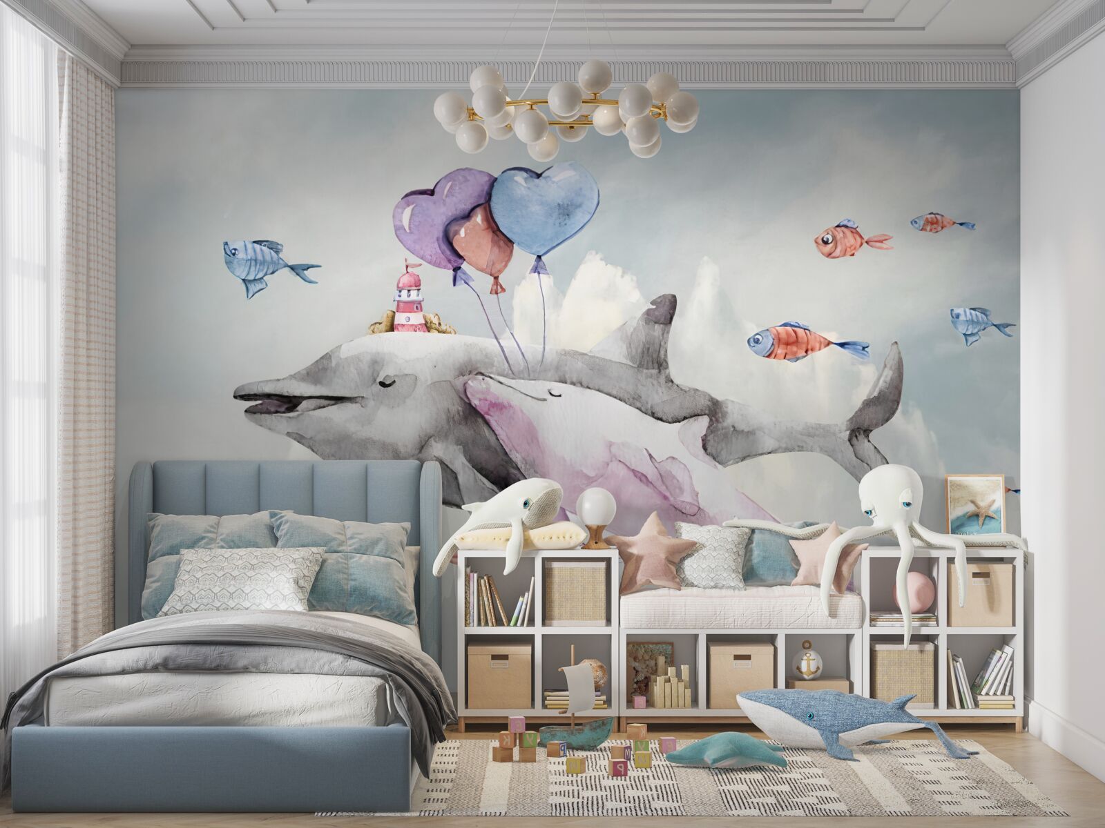 Fototapeta dwa delfiny z piłkami