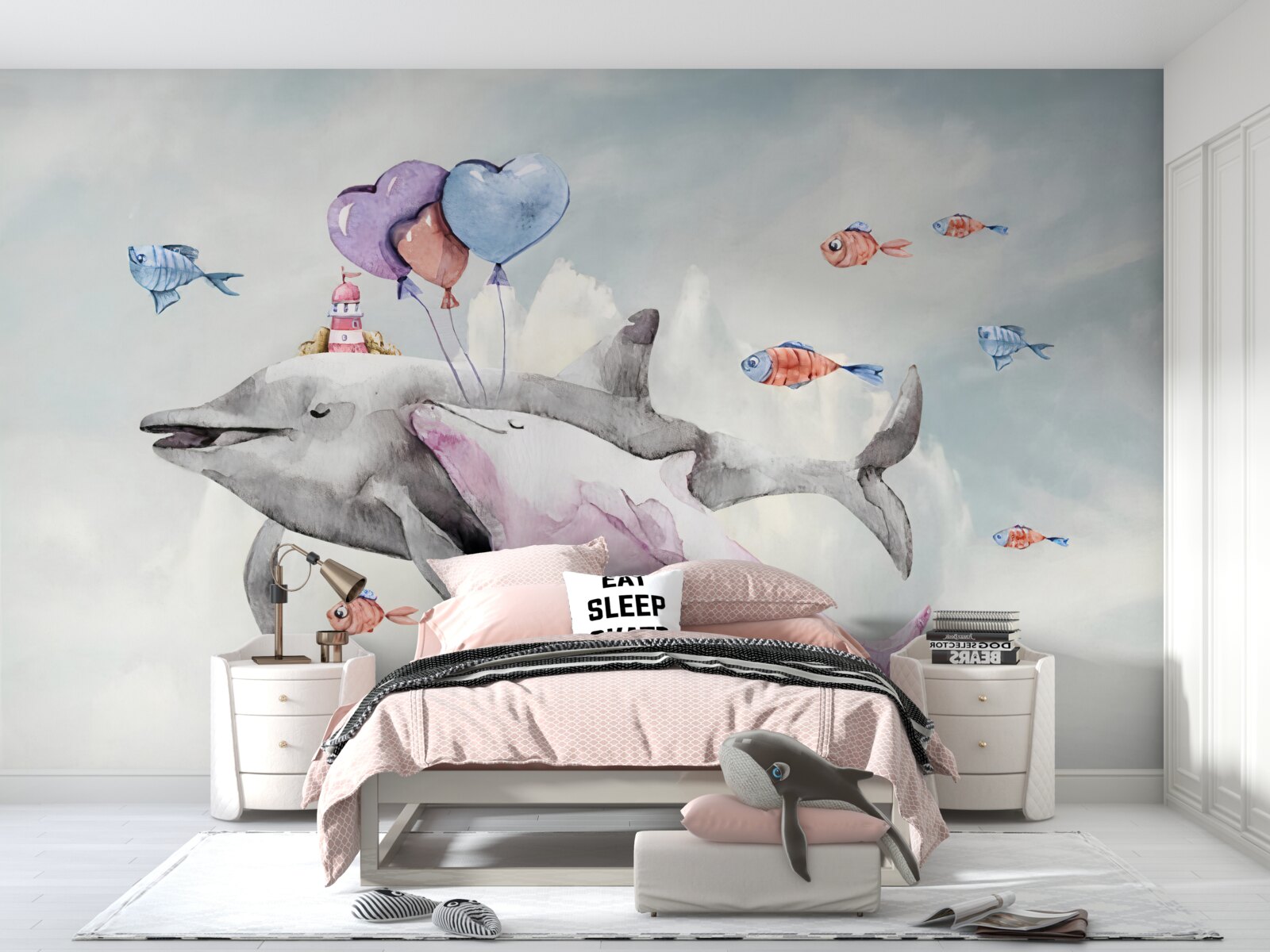 Fototapeta dwa delfiny z piłkami