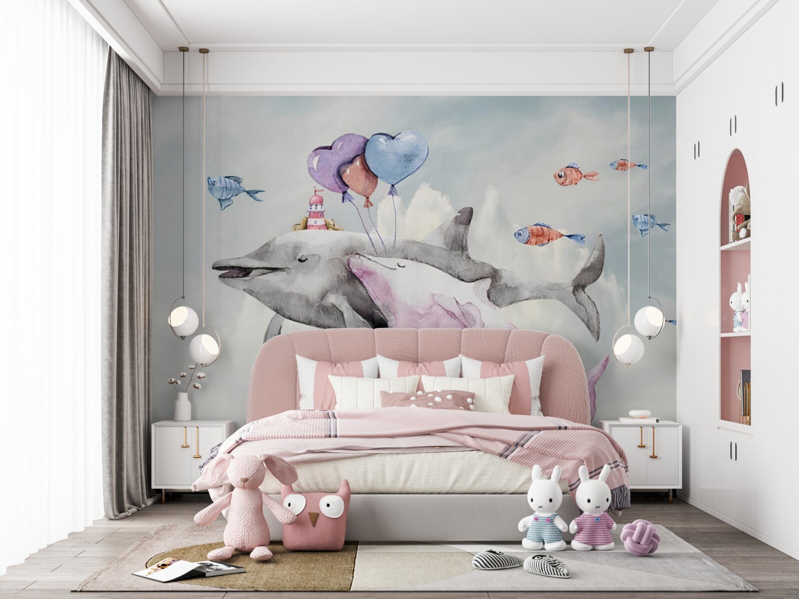 Fototapeta dwa delfiny z piłkami