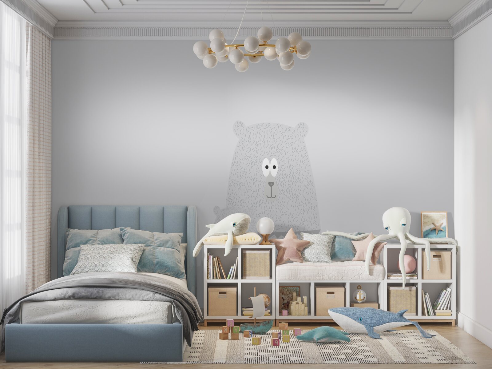 Fototapeta szare niedźwiedzie na zwykłym szarym tle