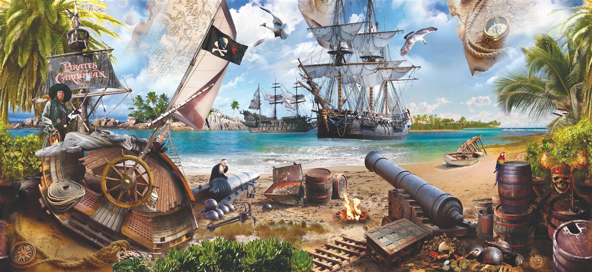 Fototapeta wyspa i statki pirackie