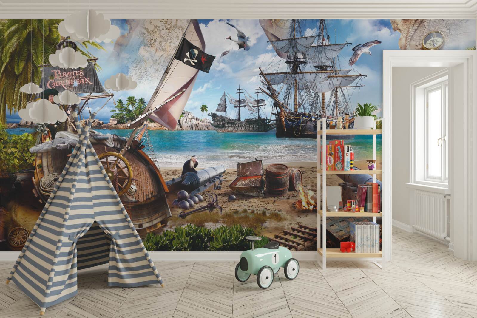 Fototapeta wyspa i statki pirackie