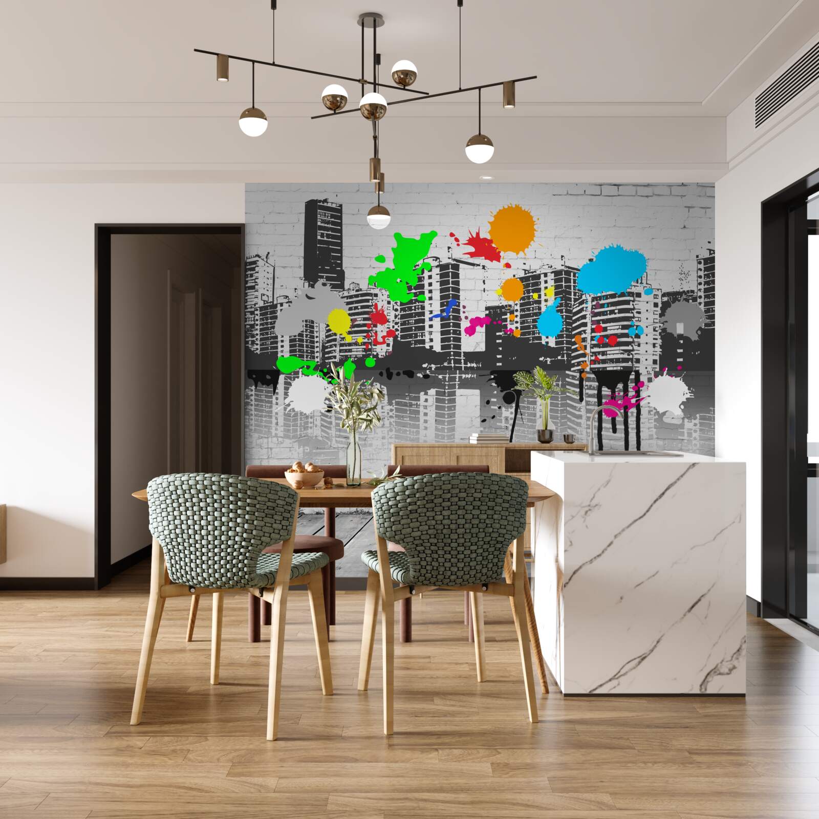 Fototapeta graffiti przedstawiające miasto w czerni i bieli