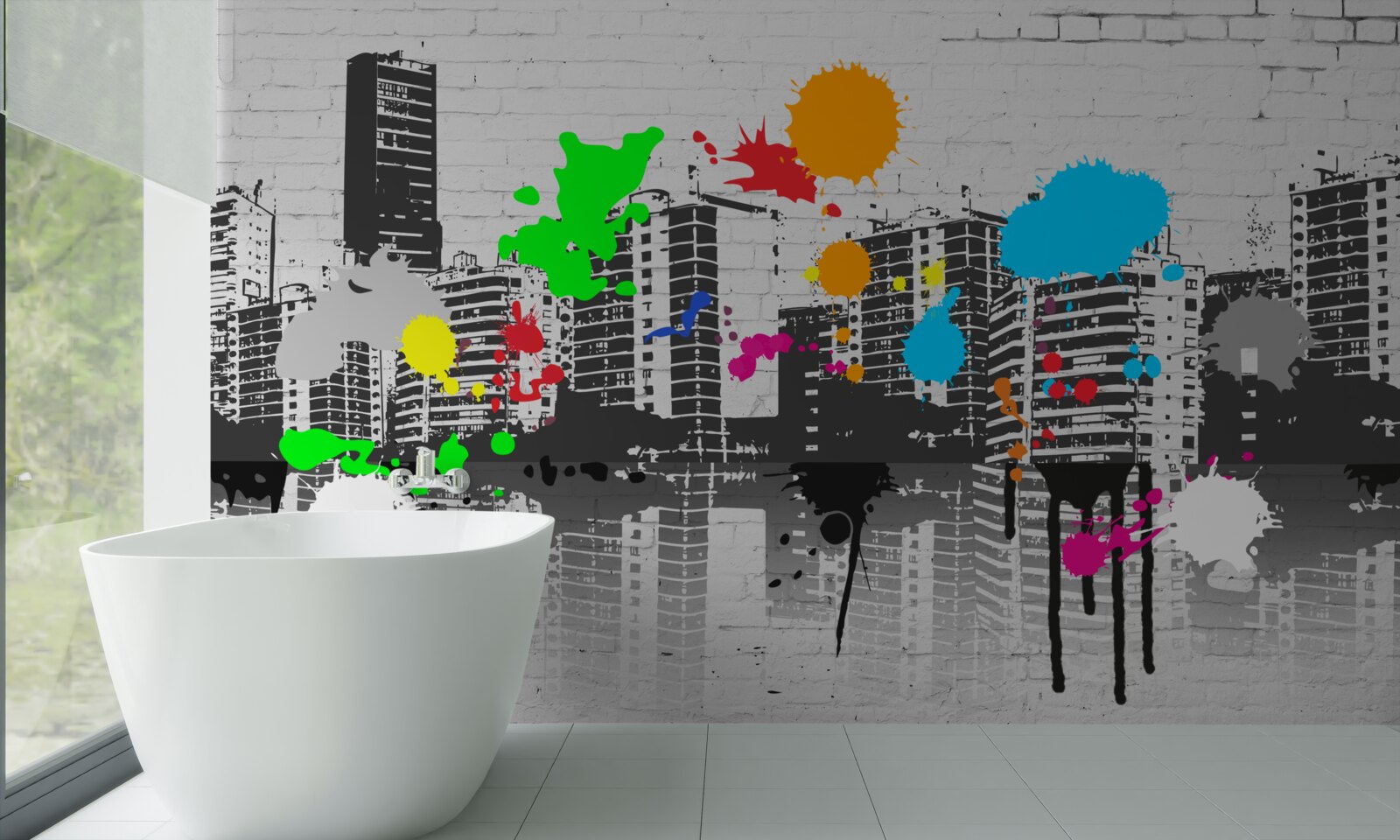 Fototapeta graffiti przedstawiające miasto w czerni i bieli
