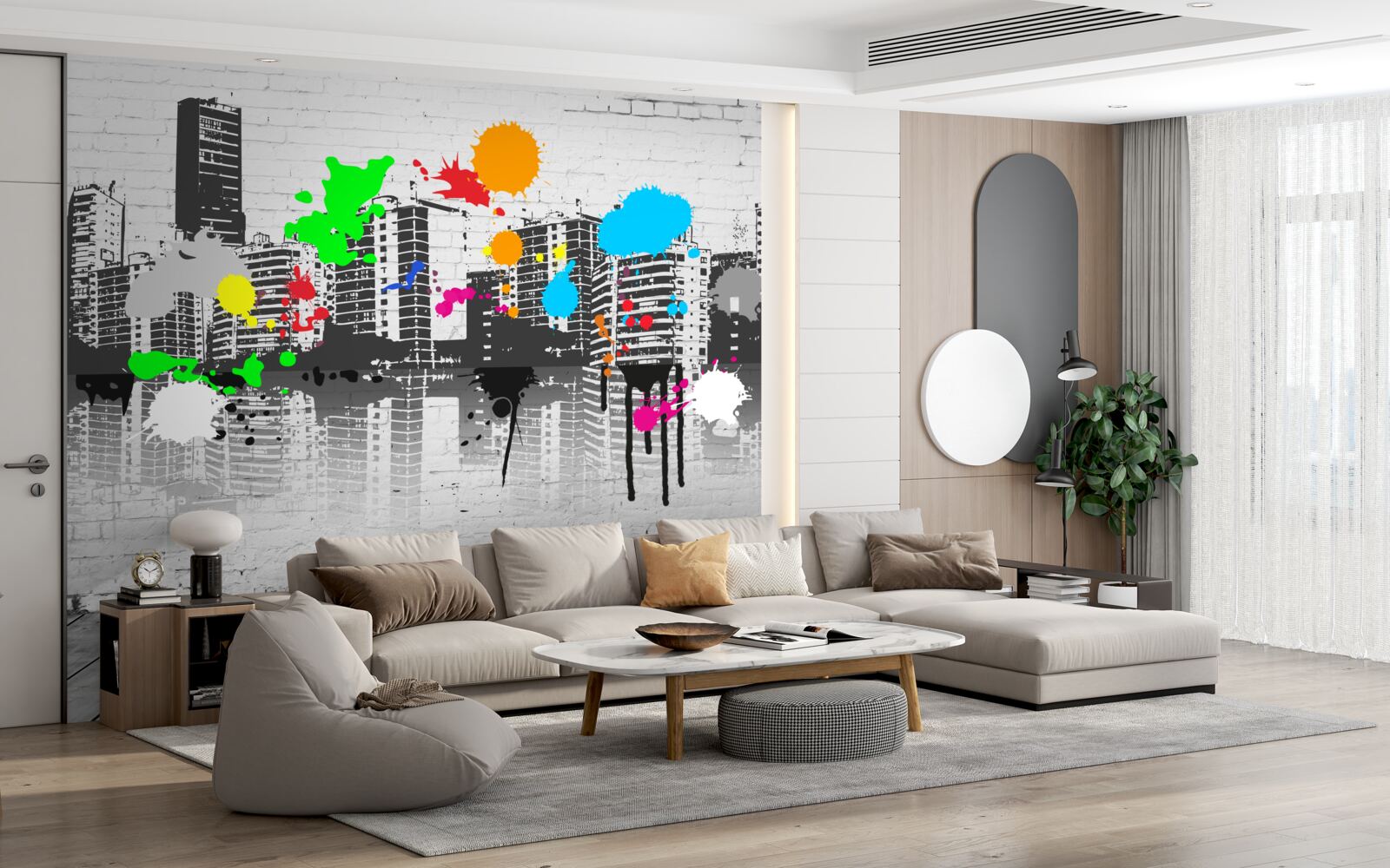 Fototapeta graffiti przedstawiające miasto w czerni i bieli