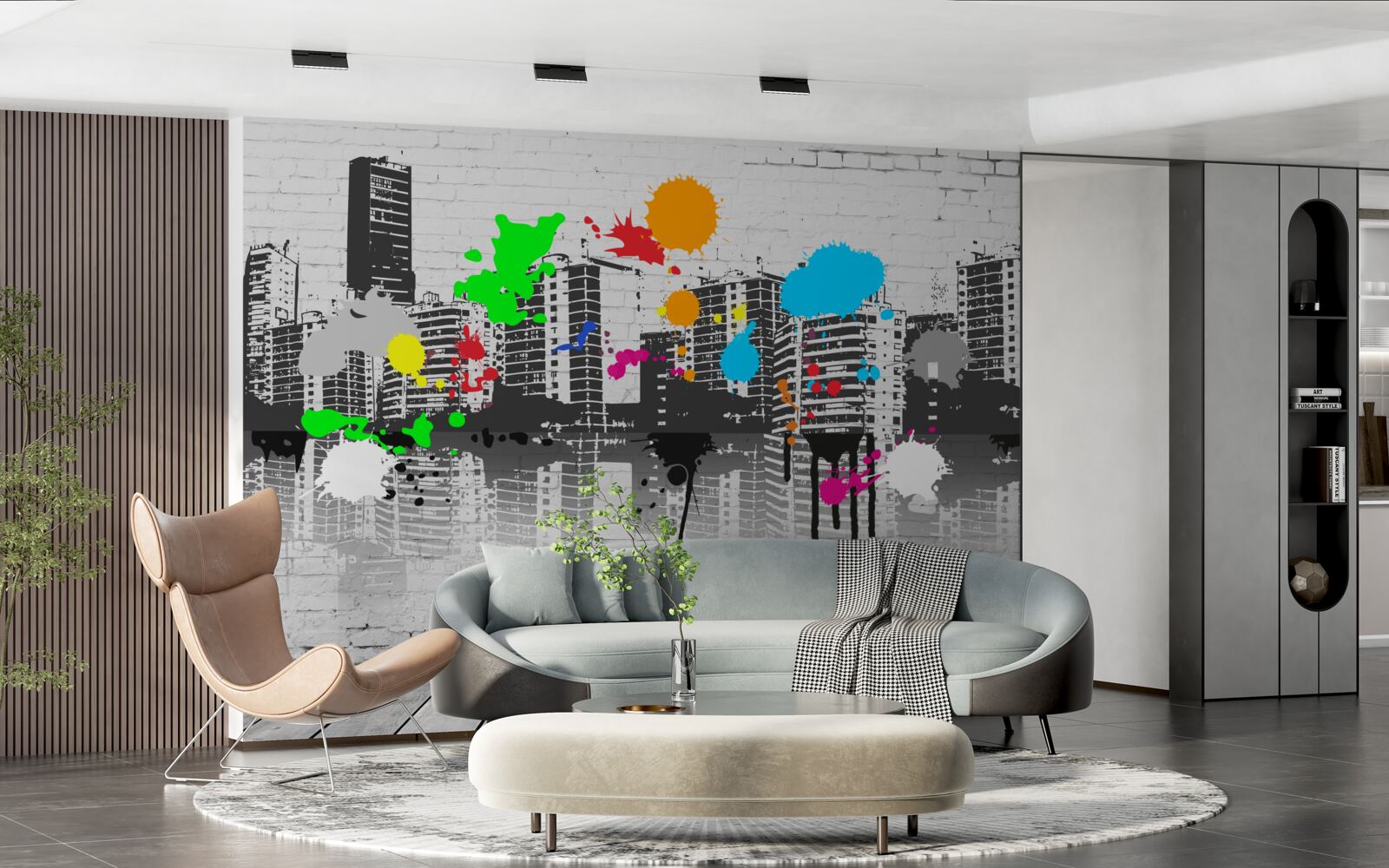 Fototapeta graffiti przedstawiające miasto w czerni i bieli