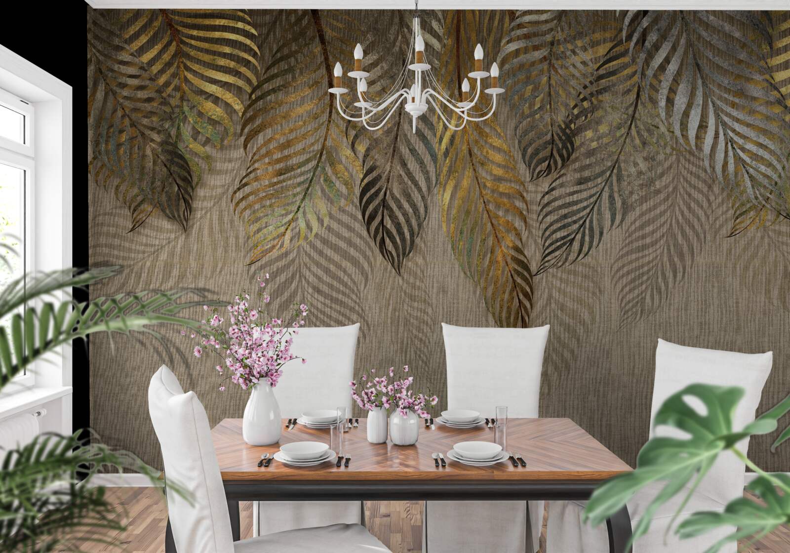 Fototapeta gałęzie palmy bananowej pokryte złotem