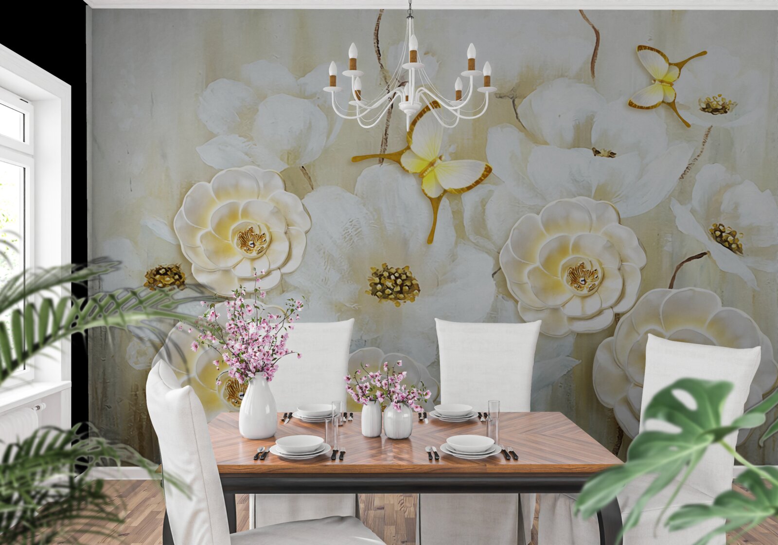 Fototapeta niezwykłe motyle i jasne kwiaty