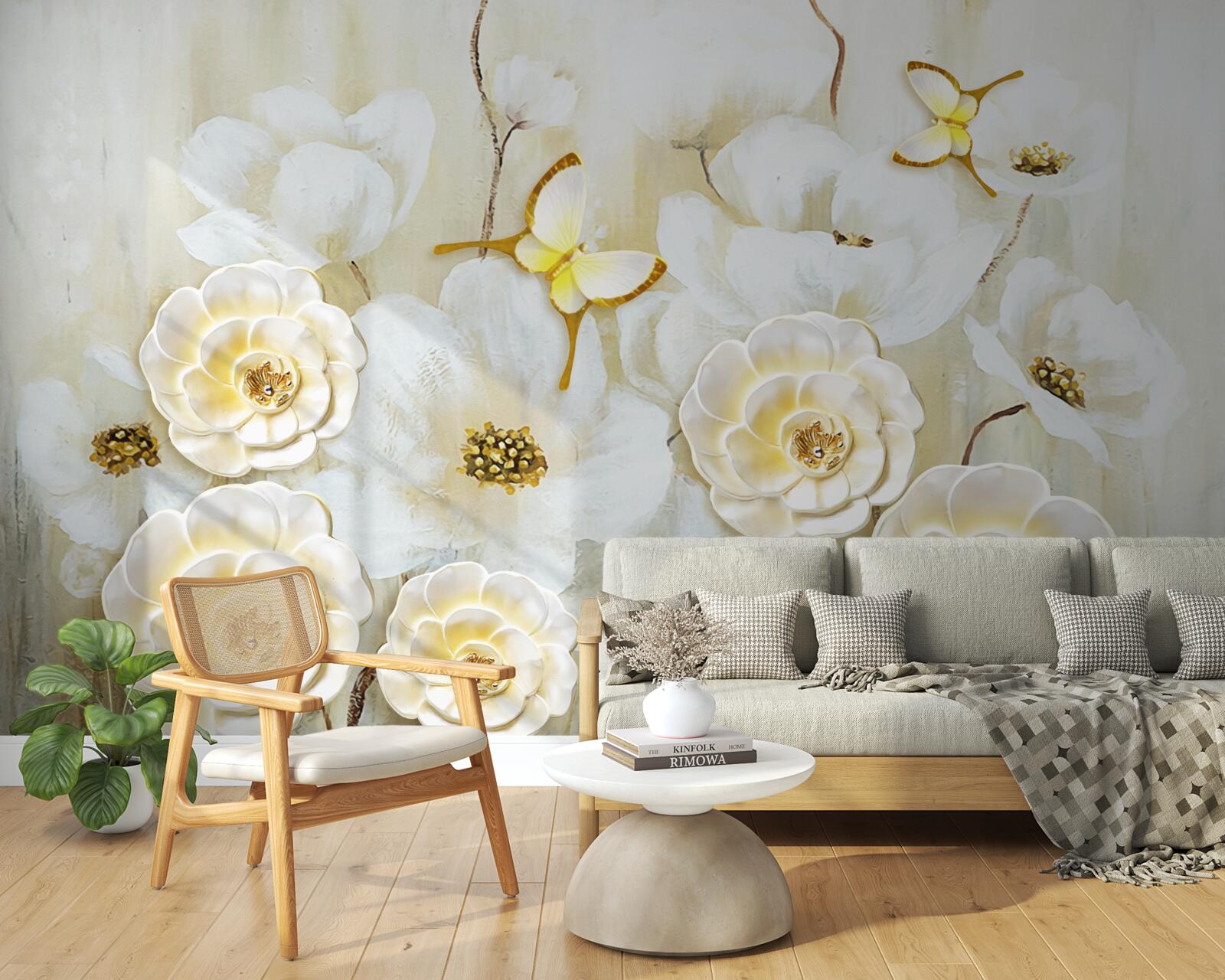 Fototapeta niezwykłe motyle i jasne kwiaty