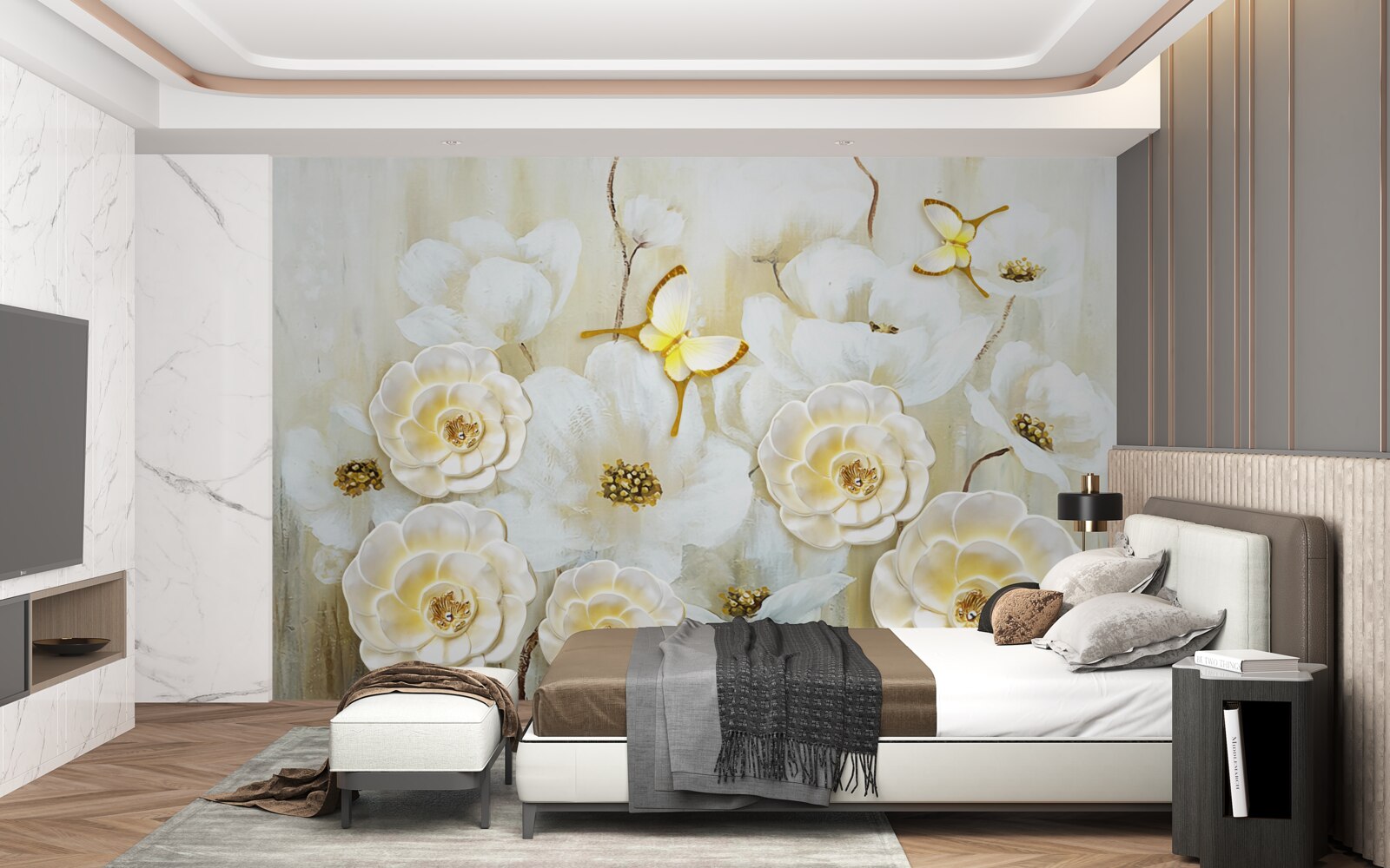 Fototapeta niezwykłe motyle i jasne kwiaty