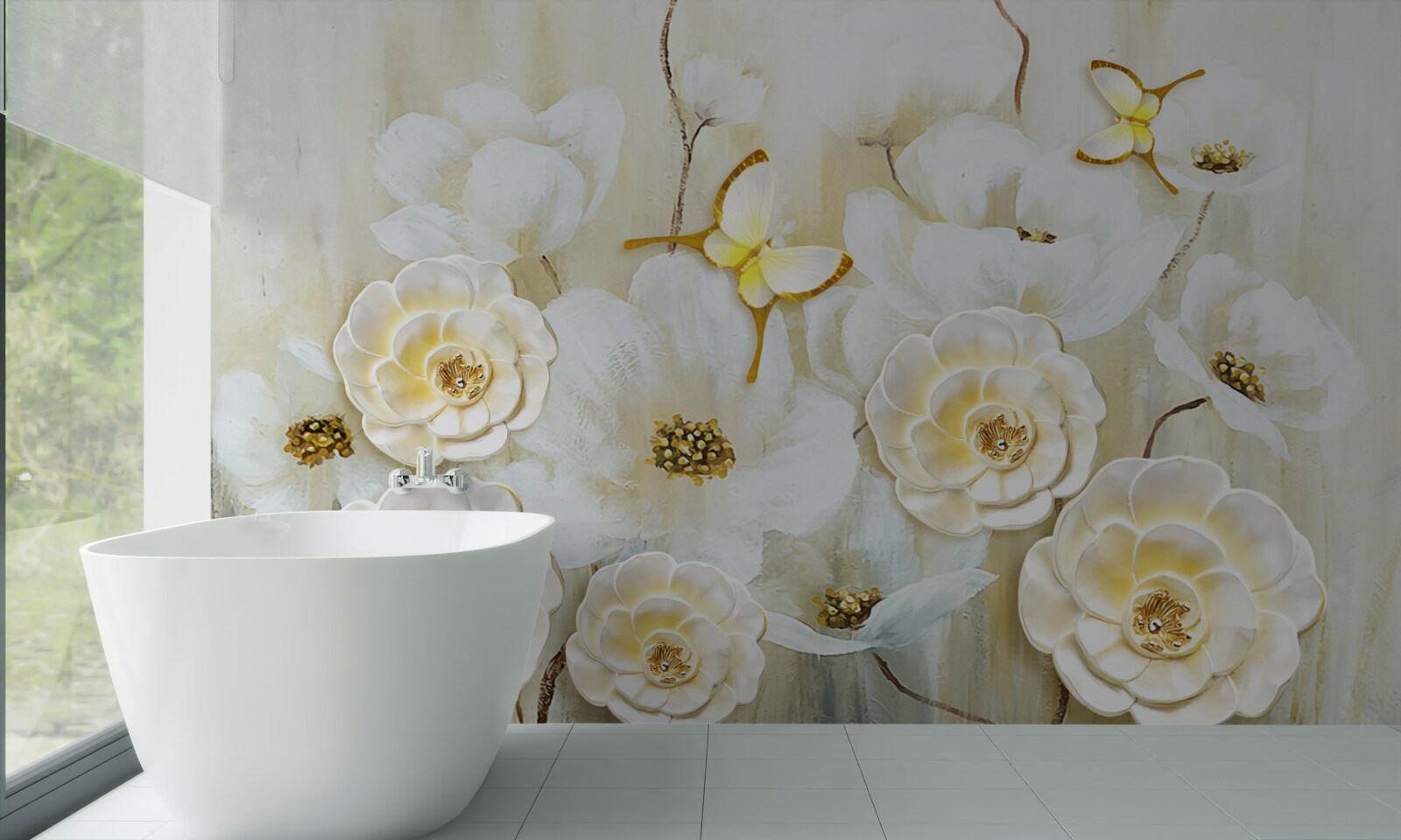 Fototapeta niezwykłe motyle i jasne kwiaty