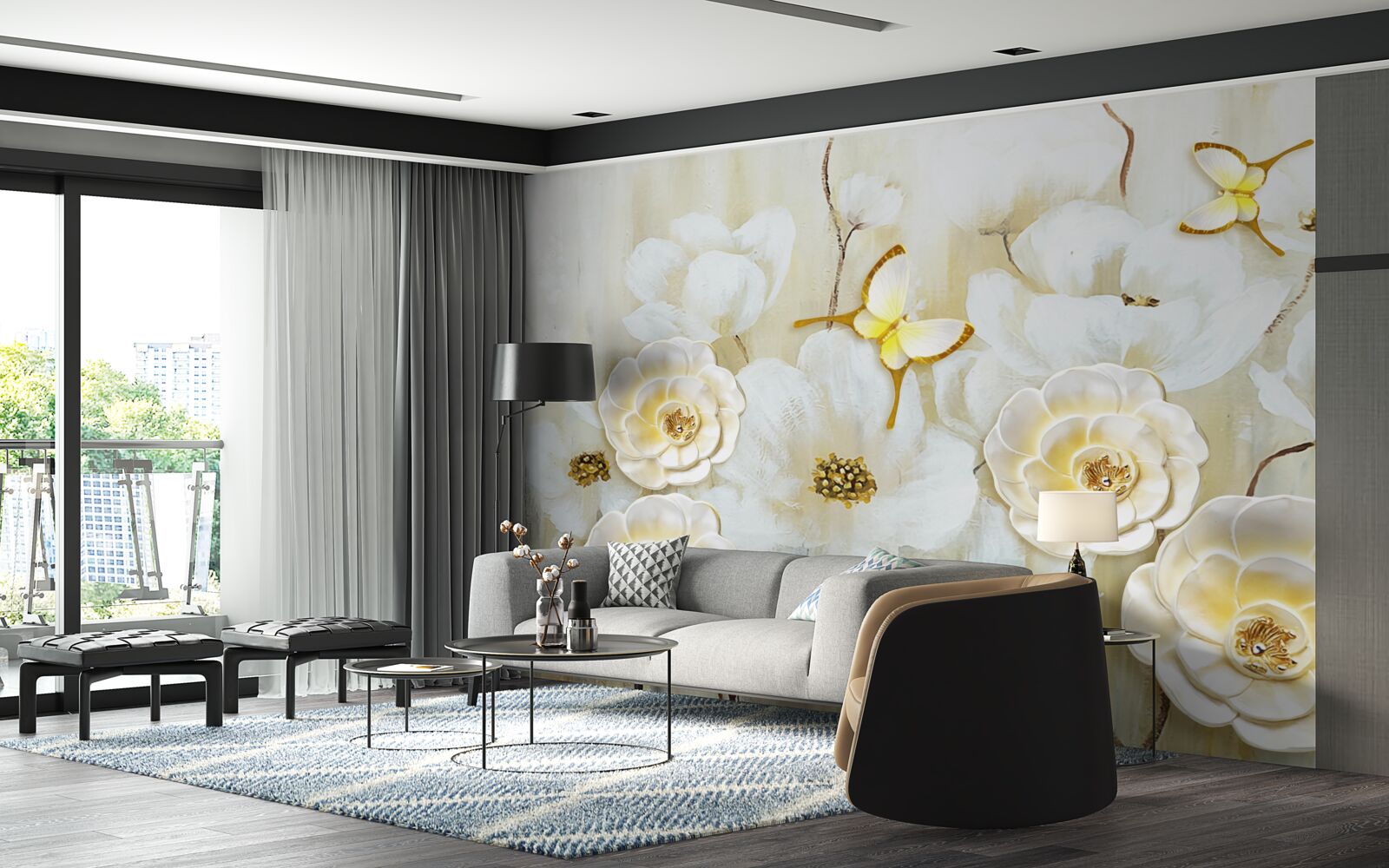 Fototapeta niezwykłe motyle i jasne kwiaty