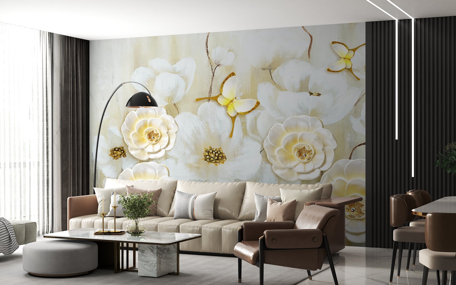 Fototapeta niezwykłe motyle i jasne kwiaty