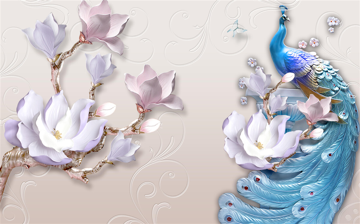 Fototapeta białe magnolie zdobią pawia