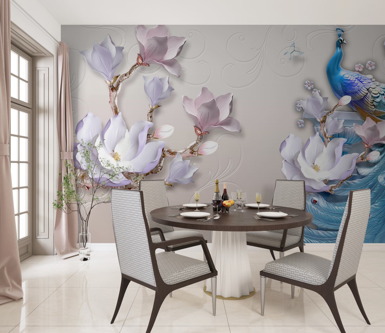 Fototapeta białe magnolie zdobią pawia