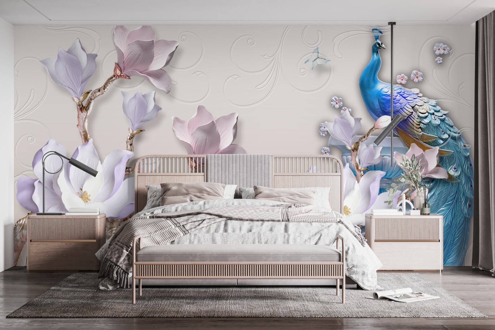 Fototapeta białe magnolie zdobią pawia