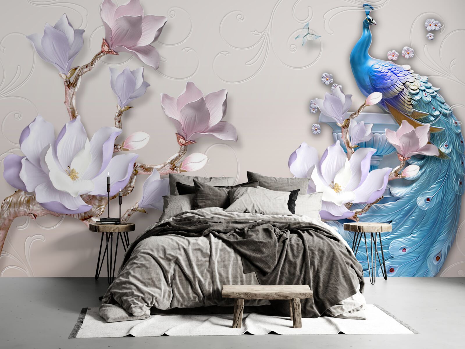 Fototapeta białe magnolie zdobią pawia