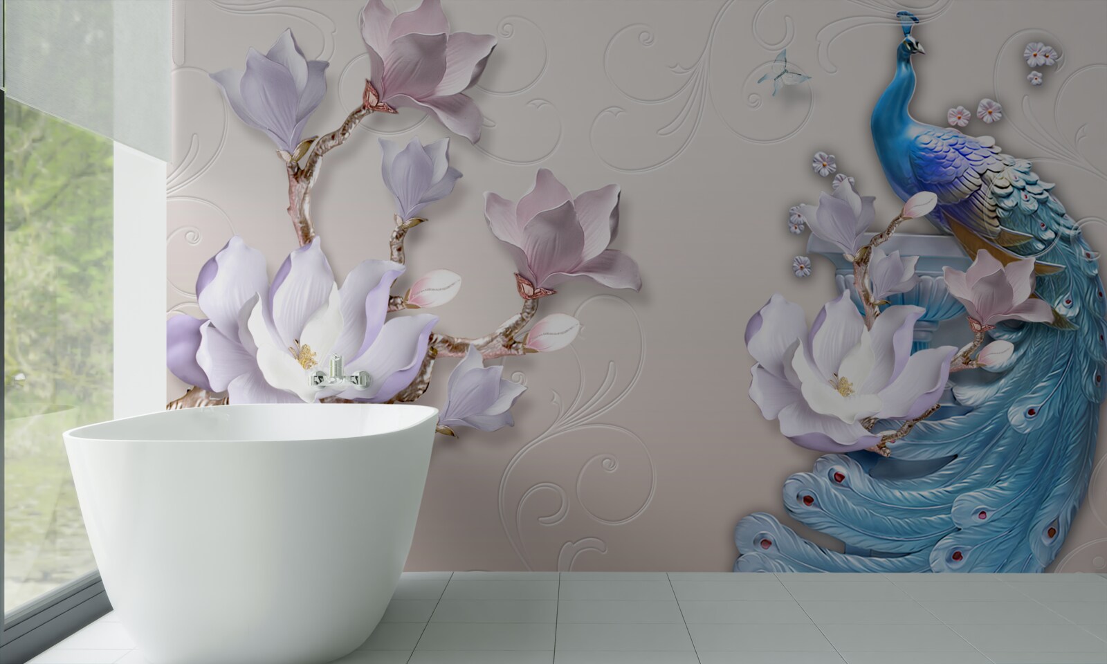 Fototapeta białe magnolie zdobią pawia