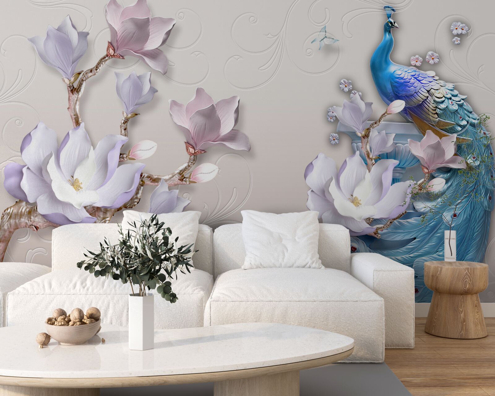 Fototapeta białe magnolie zdobią pawia