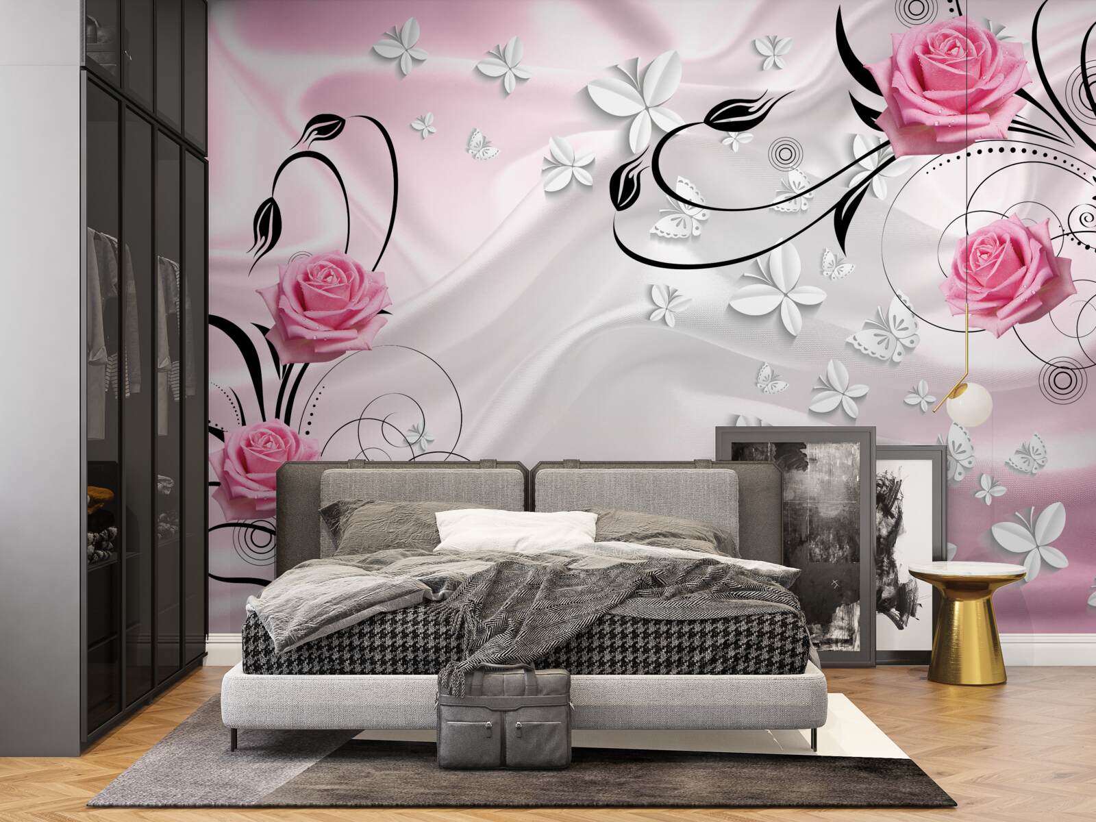 Fototapeta różowe róże na tle śnieżnobiałego jedwabiu