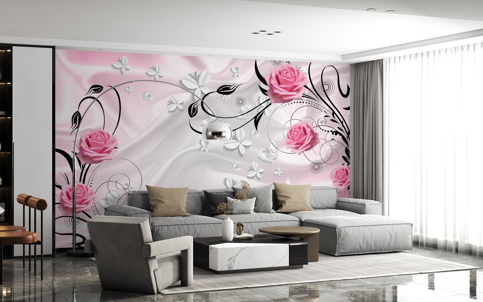 Fototapeta różowe róże na tle śnieżnobiałego jedwabiu