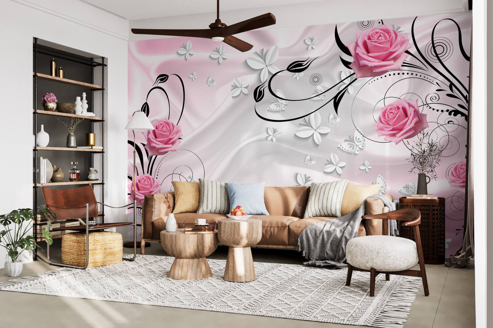 Fototapeta różowe róże na tle śnieżnobiałego jedwabiu