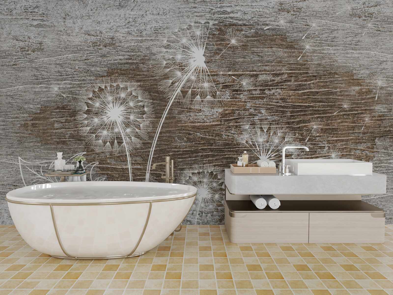 Fototapeta mlecze, białe jak śnieg, na drzewie