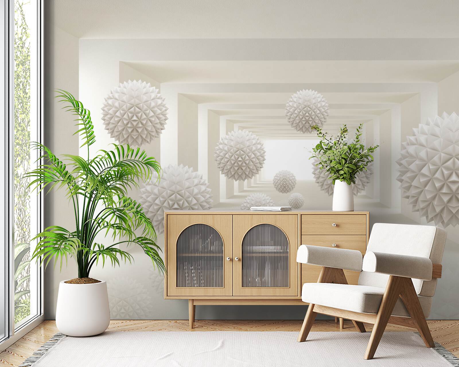 Fototapeta podziemne przejście z kolczastymi kulami