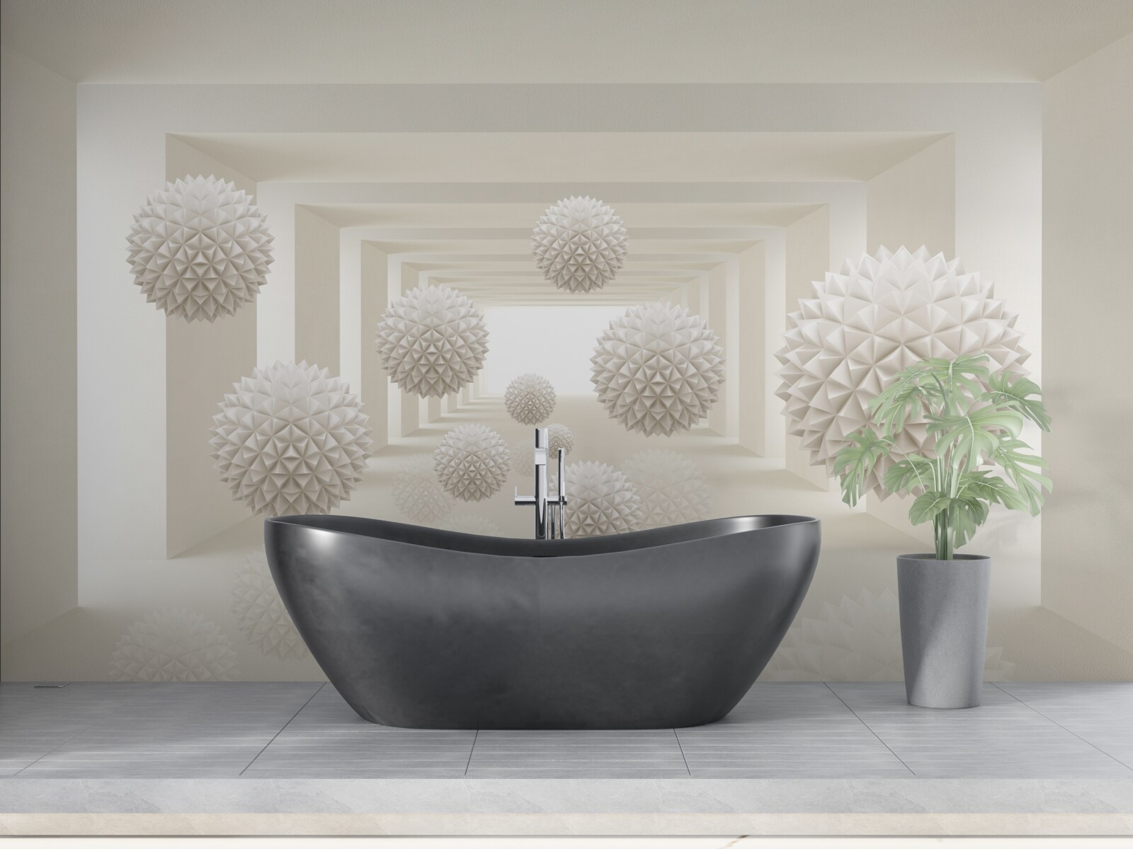 Fototapeta podziemne przejście z kolczastymi kulami