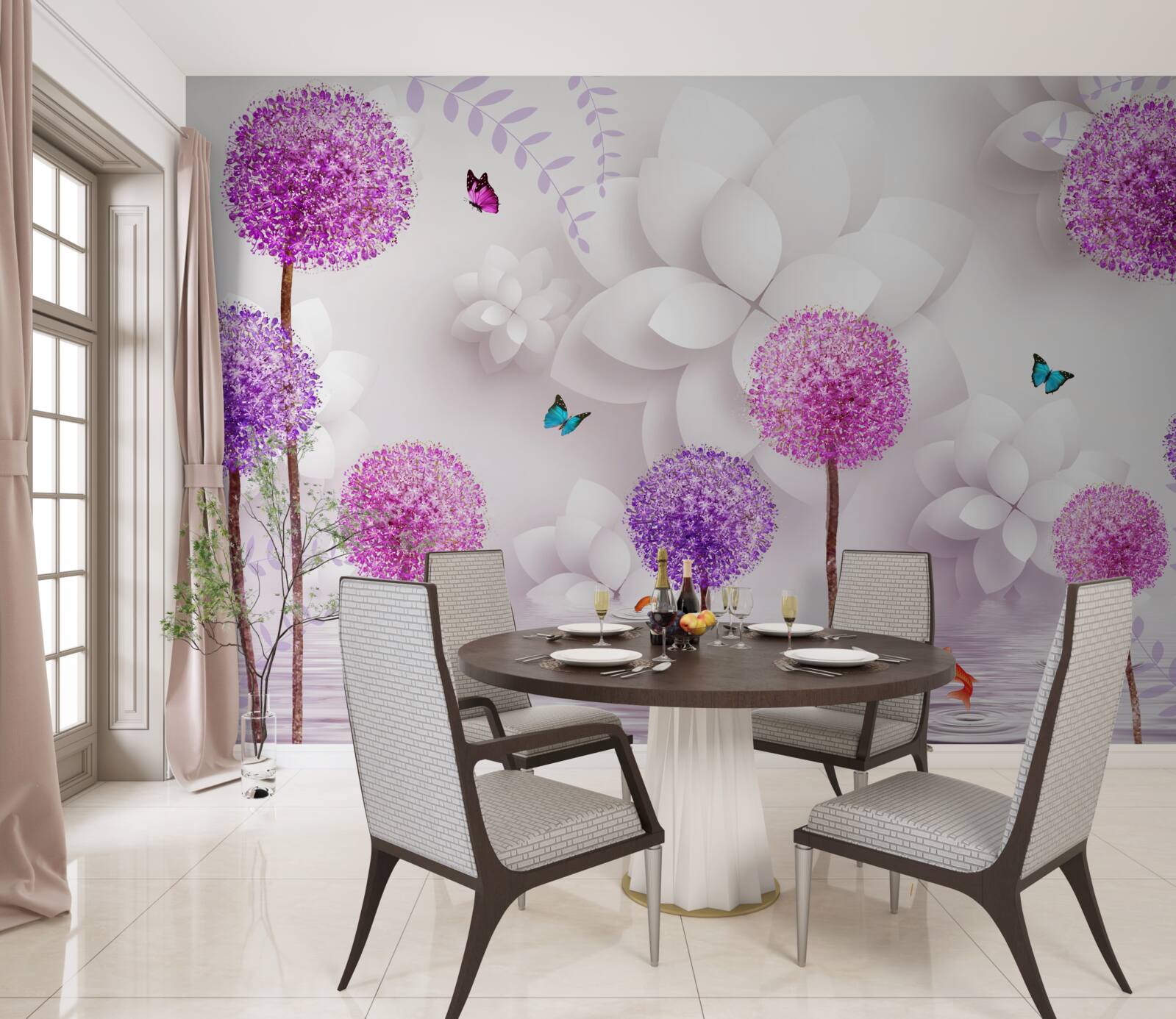 Fototapeta fioletowe mlecze unoszące się na powierzchni wody