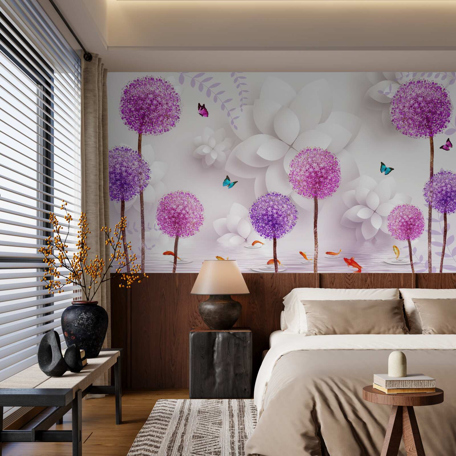 Fototapeta fioletowe mlecze unoszące się na powierzchni wody