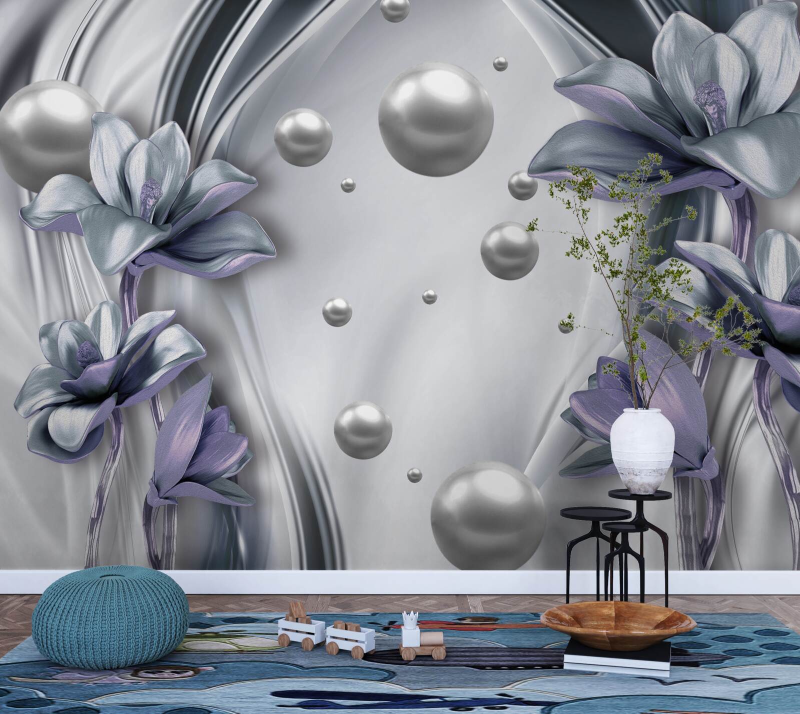 Fototapeta odbicie pereł i kwiatów w wodzie