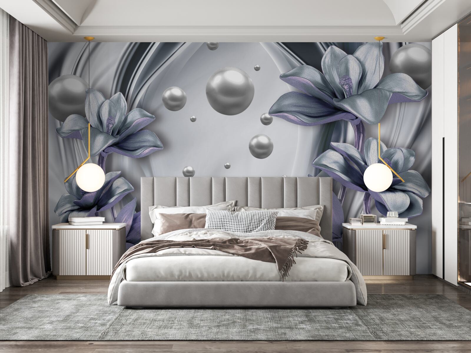 Fototapeta odbicie pereł i kwiatów w wodzie