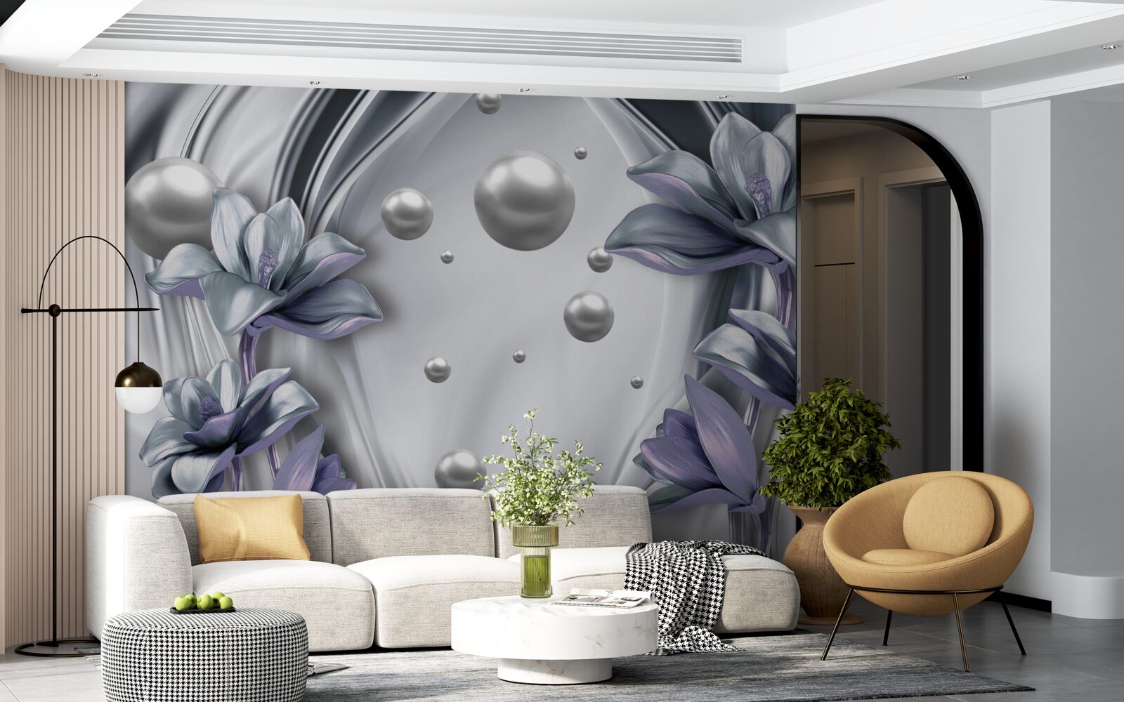 Fototapeta odbicie pereł i kwiatów w wodzie