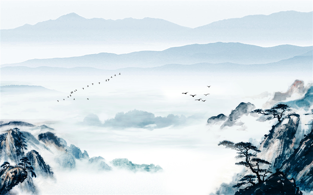 Fototapeta szczyty gór spowija mgła