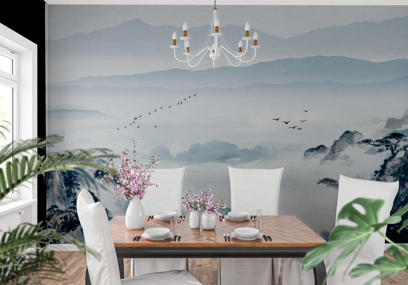 Fototapeta szczyty gór spowija mgła