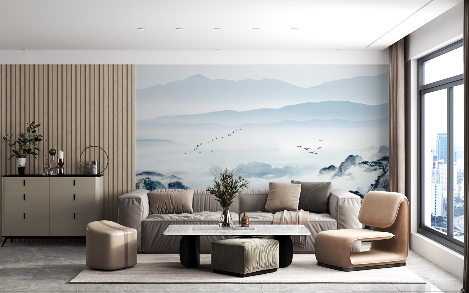 Fototapeta szczyty gór spowija mgła