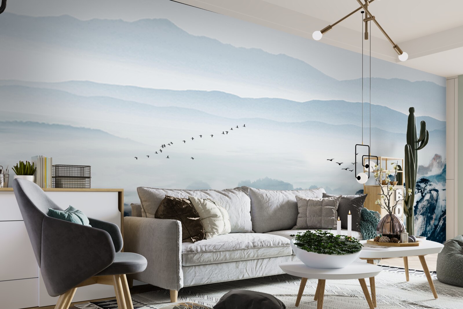 Fototapeta szczyty gór spowija mgła