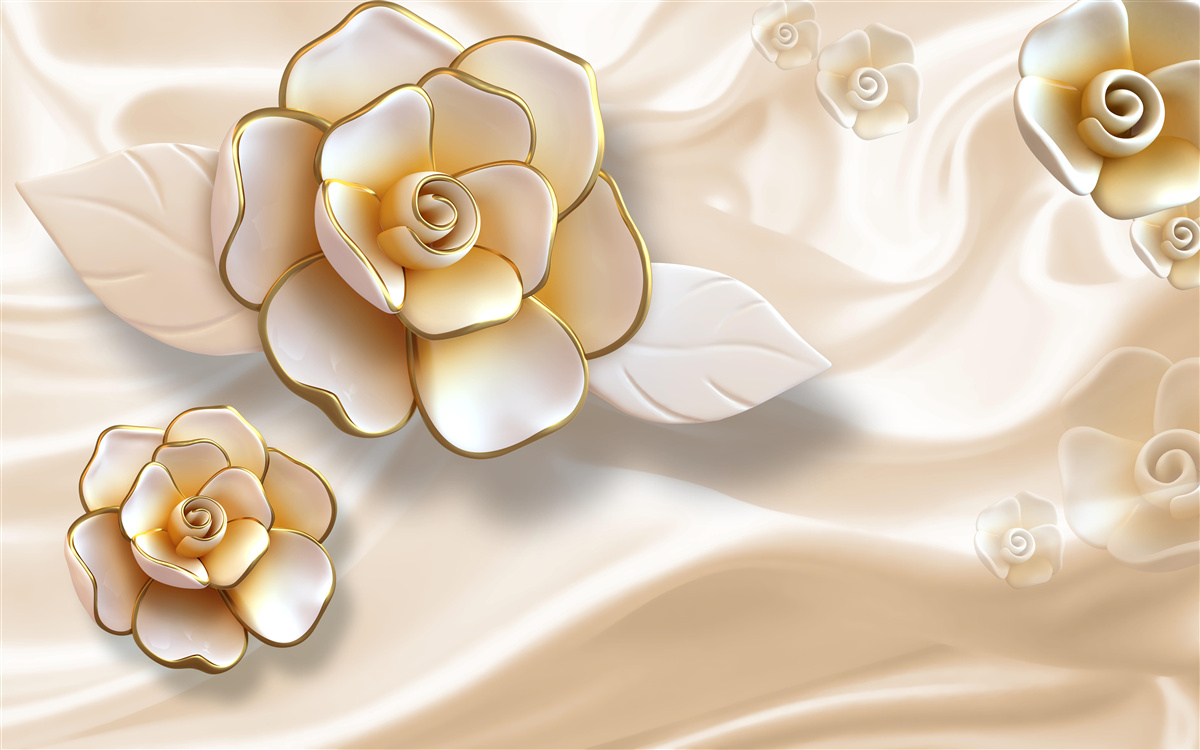 Fototapeta luksusowe białe róże ze złotymi odcieniami