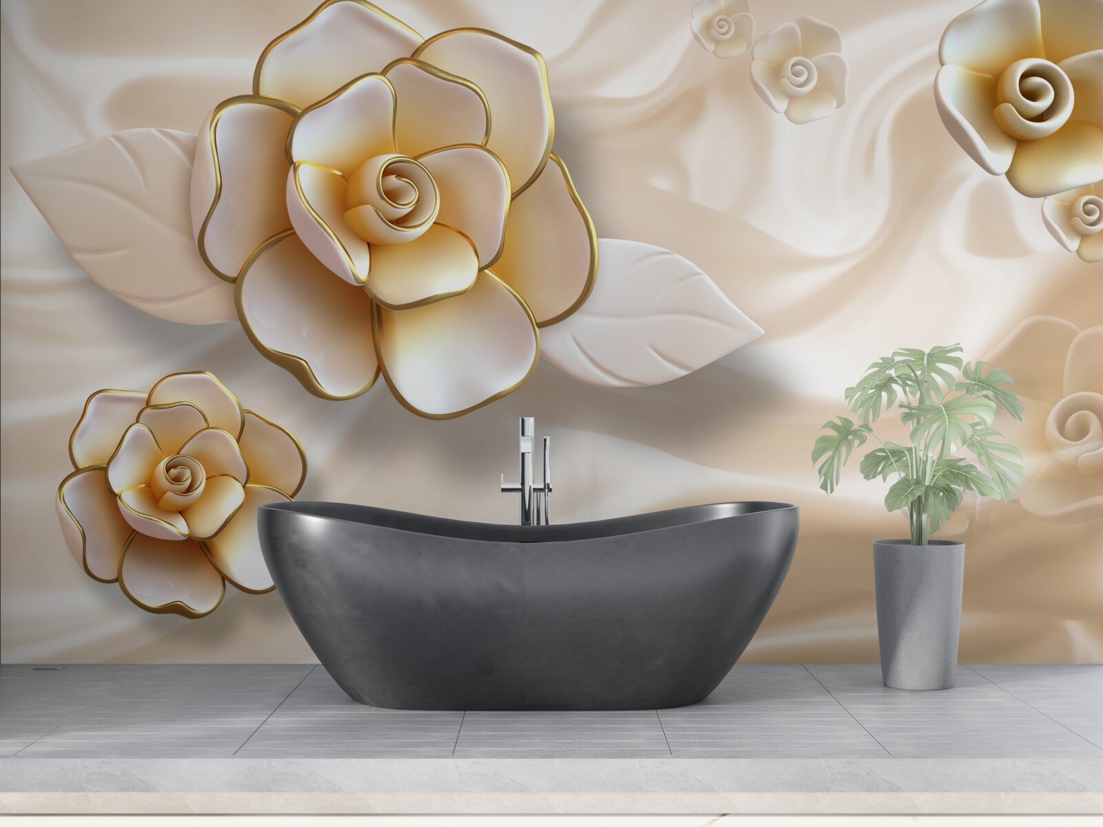 Fototapeta luksusowe białe róże ze złotymi odcieniami