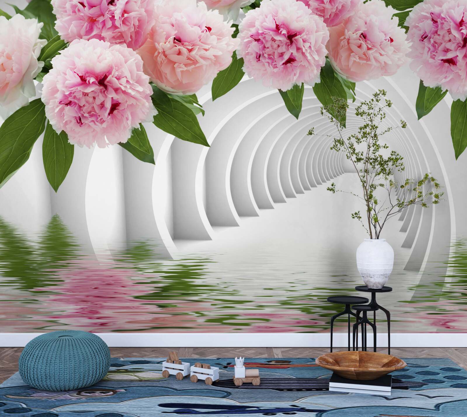 Fototapeta piwonie w różowym kolorze nad powierzchnią wody