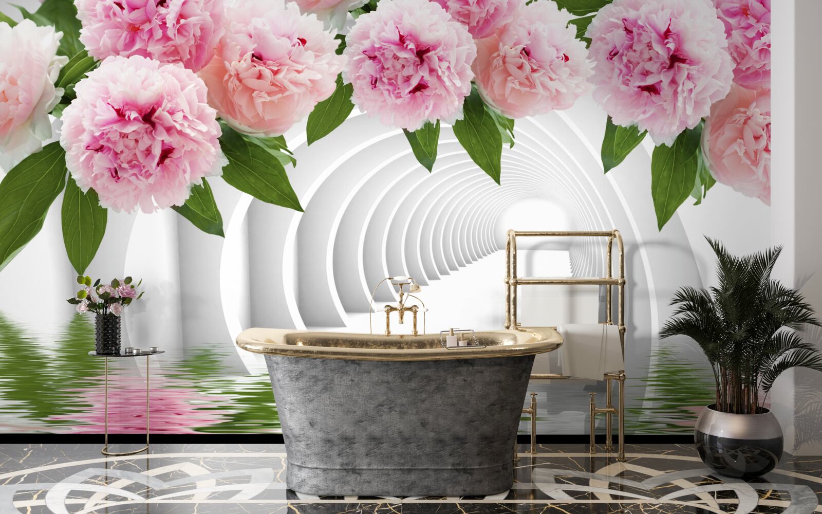 Fototapeta piwonie w różowym kolorze nad powierzchnią wody