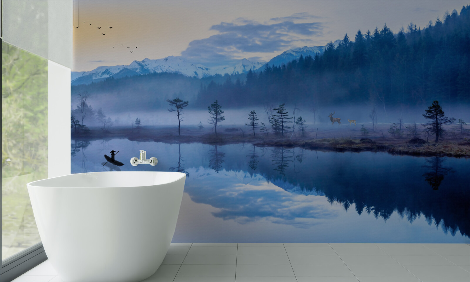 Fototapeta obraz lasu świerkowego w lustrze wody