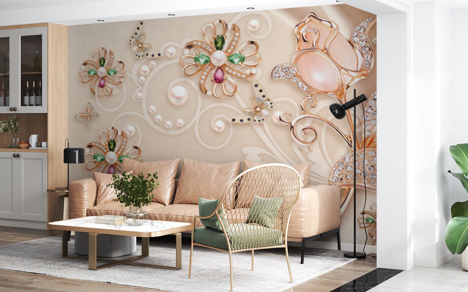 Fototapeta kamienie szlachetne w postaci kwiatów i liści