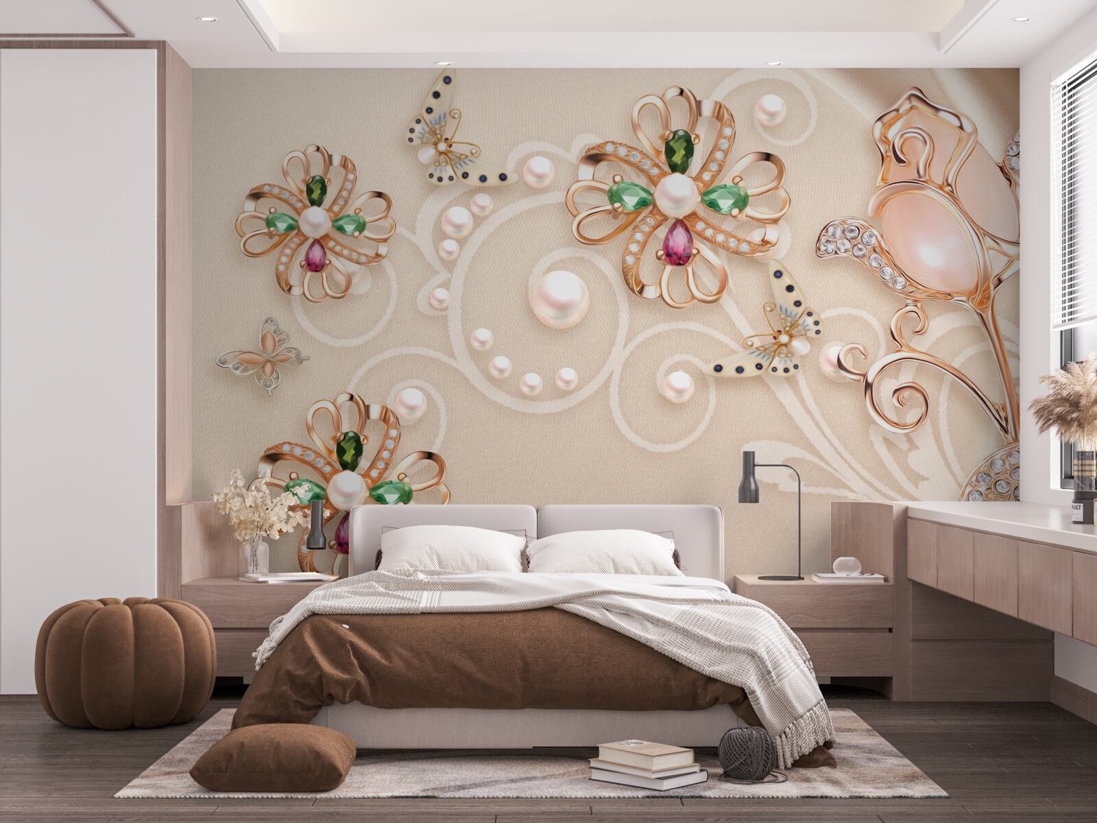 Fototapeta kamienie szlachetne w postaci kwiatów i liści