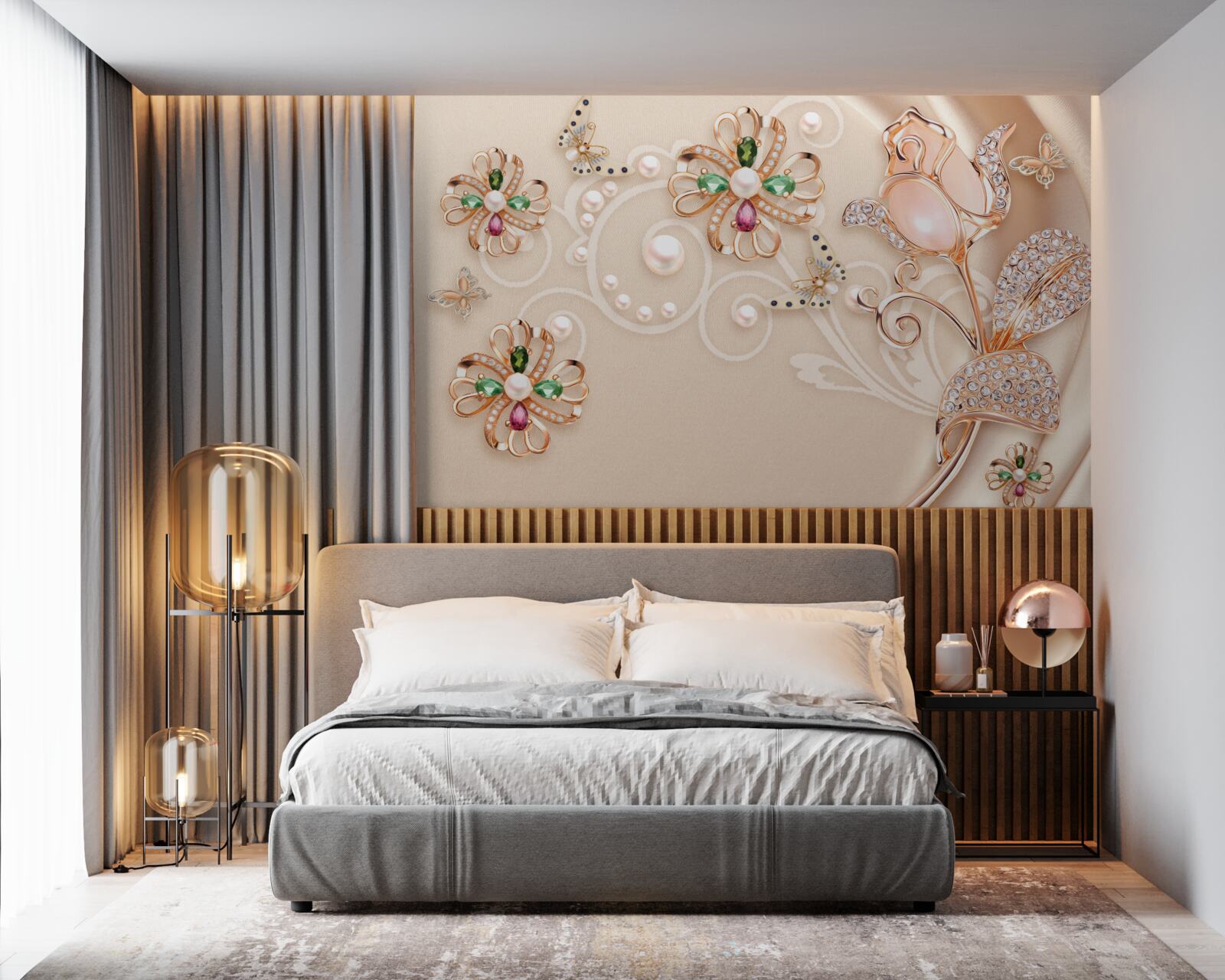 Fototapeta kamienie szlachetne w postaci kwiatów i liści