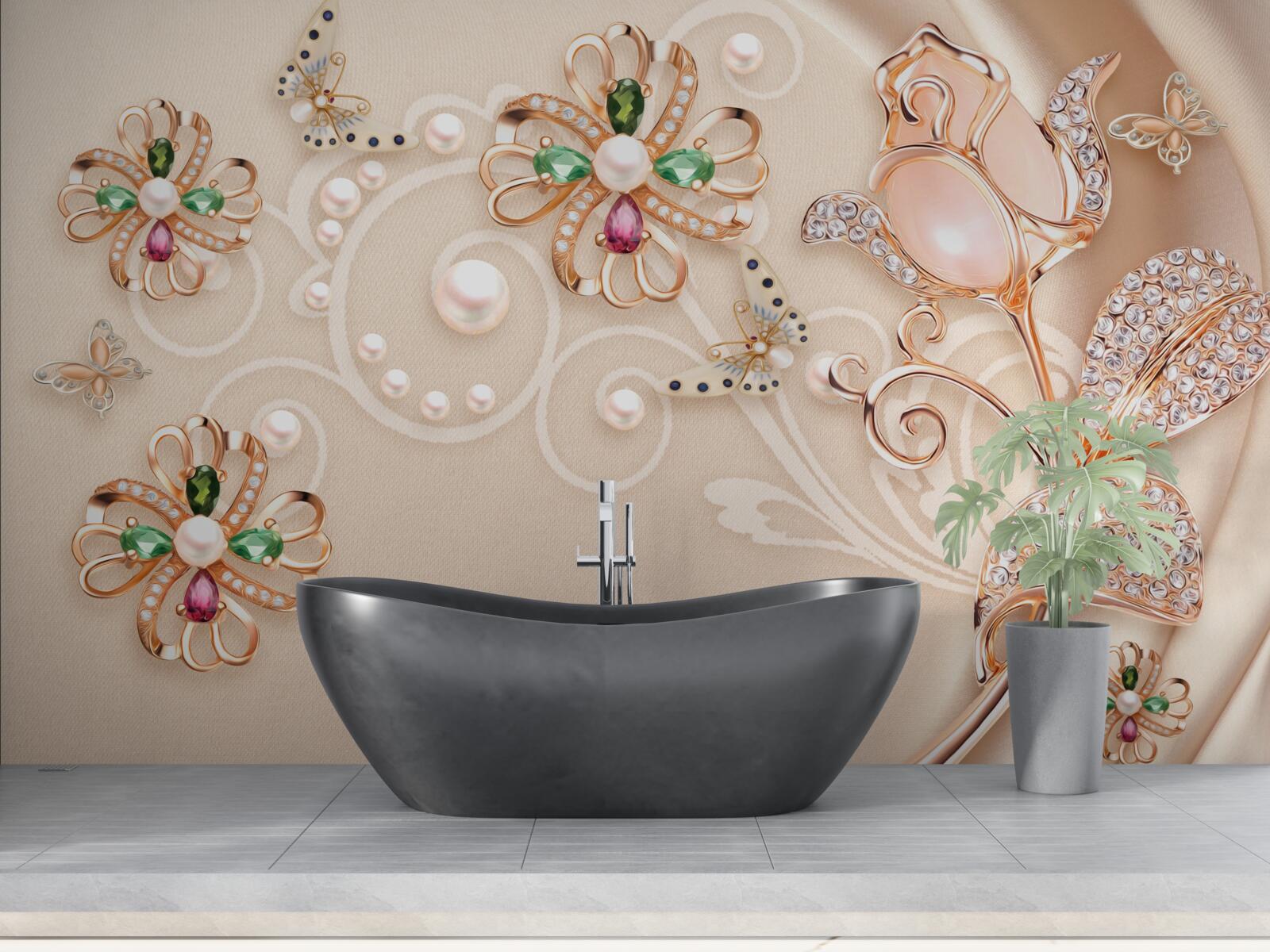 Fototapeta kamienie szlachetne w postaci kwiatów i liści